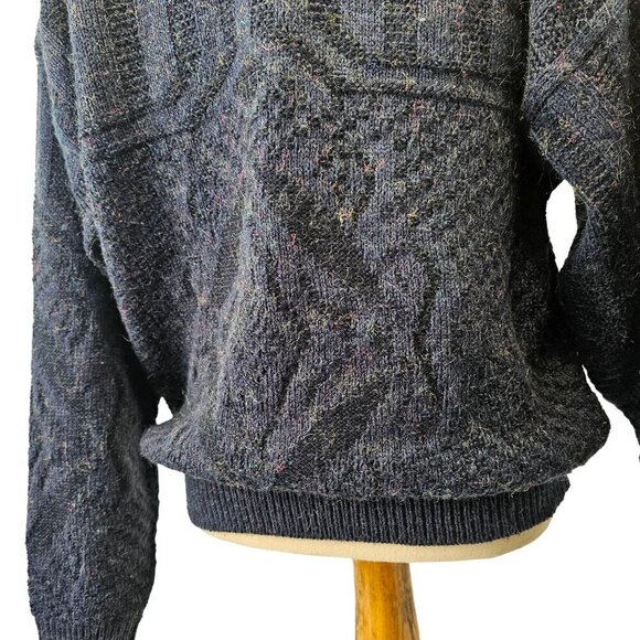 Spettro 80s Wool Knit Crewneck Sweater Mens M Drop Shoulder Blue Pullover - Picture 4 of 11